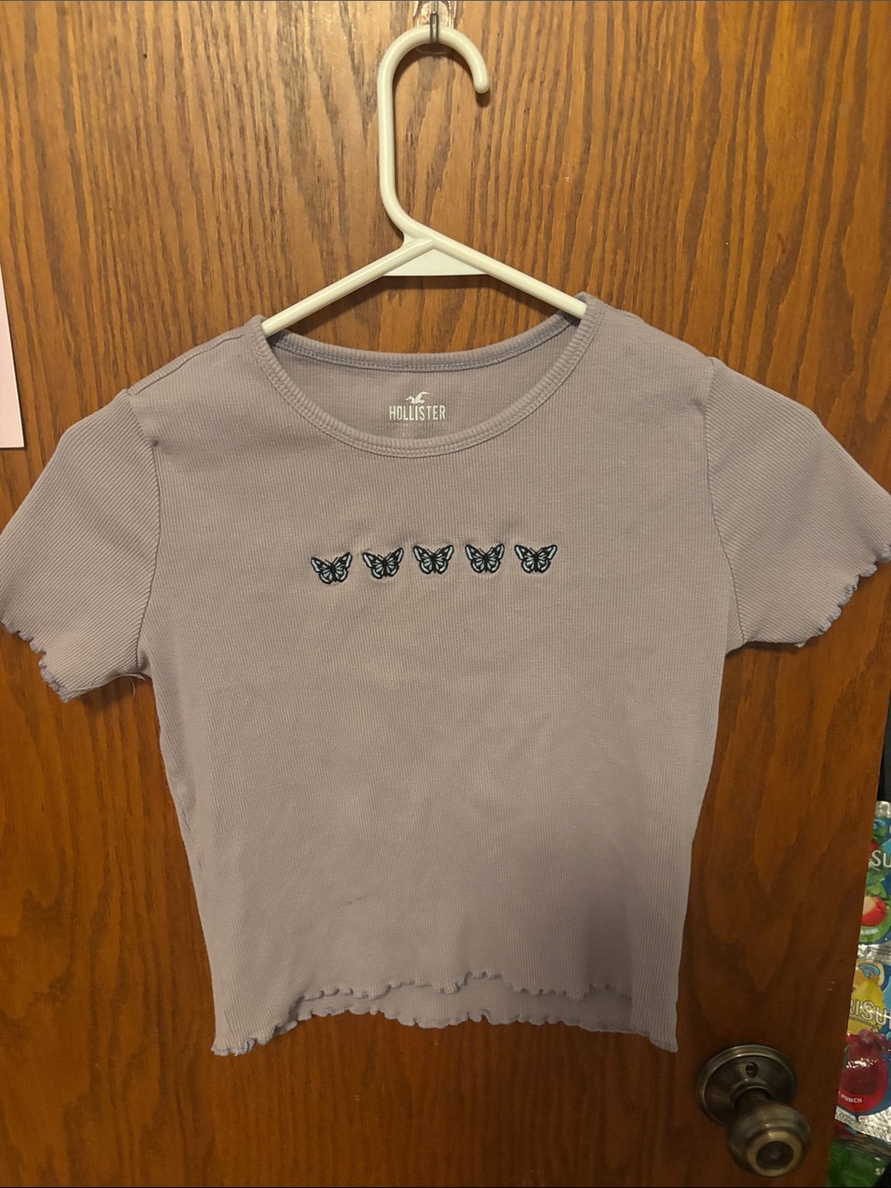 Hollister Lavender Ribbed Butterfly Crop Tee